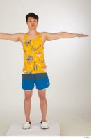  Lan blue shorts dressed sports standing t poses white sneakers whole body yellow printed tank top 0001.jpg